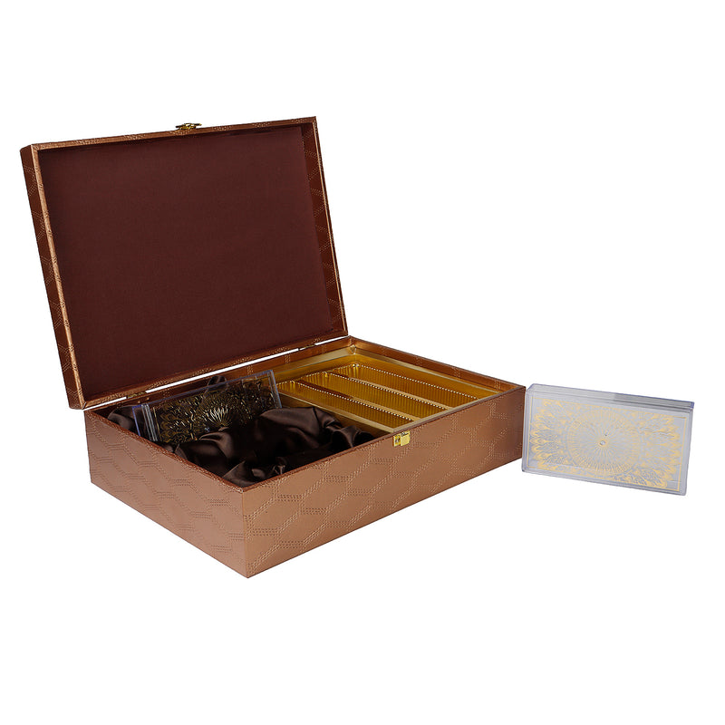 Leatherite MDF Hamper Box with 2 acrylic boxes 3 liner cavity (14x10x4) Inch 9099A