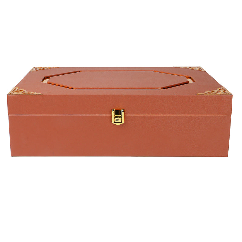 Leatherite MDF Hamper Box with 2 acrylic boxes 3 liner cavity (14x10x4) Inch 9099