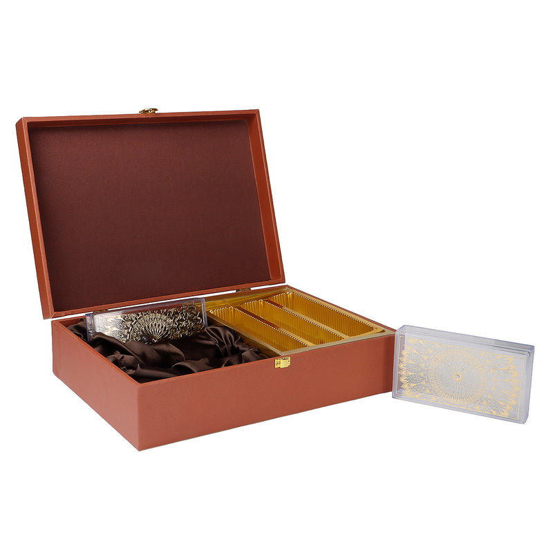 Leatherite MDF Hamper Box with 2 acrylic boxes 3 liner cavity (14x10x4) Inch 9099