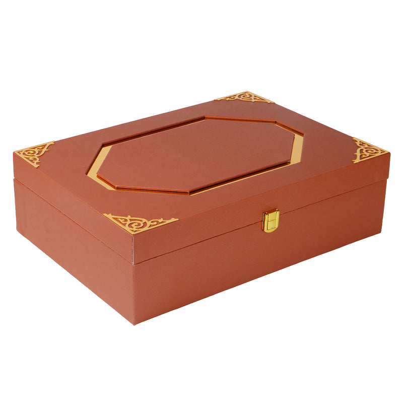 Leatherite MDF Hamper Box with 2 acrylic boxes 3 liner cavity (14x10x4) Inch 9099