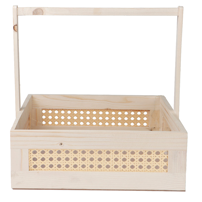 Pine Wood Cane Basket with handle (12x11.75x4) Inch 9106