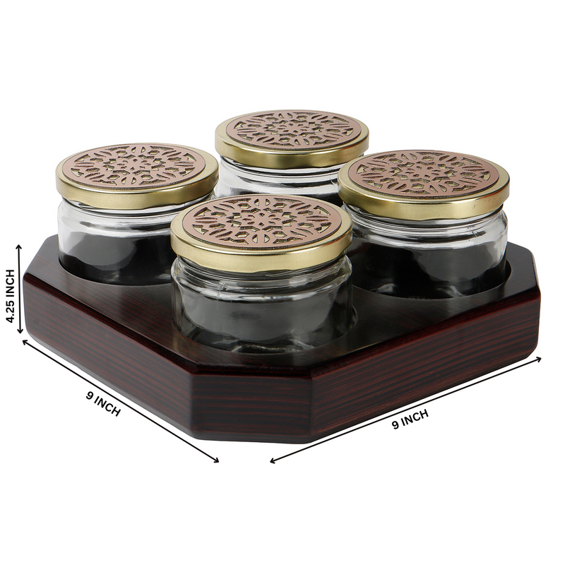 Wooden Gift Box with 4 laser cut design salsa jars Rotational (9x9x4.25 Inches) Color: Brown from Nice Packaging