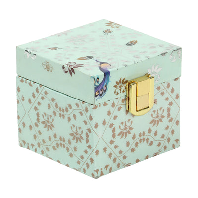 Grey silver Peacock Square Box with lock 3x3x3 inch Ginni-box, Coin box, golden coin box, silver coin box, MDF box, GN013