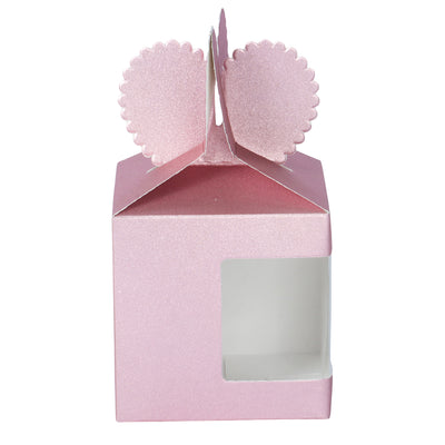 Pink Glittery Small Gift Box with Transparent Window - pink color