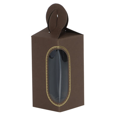 Brown Small Gift Box With PVC Window - Color: Brown, Size: 2x2x3.75 inches, Material: SBS 230 gsm, Capacity : 150 gm Buy from Nice Packaging