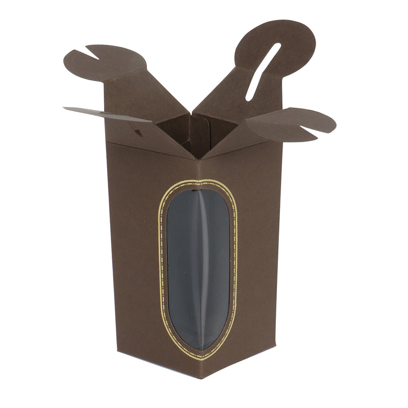 Brown Small Gift Box With PVC Window - Color: Brown, Size: 2x2x3.75 inches, Material: SBS 230 gsm, Capacity : 150 gm Buy from Nice Packaging