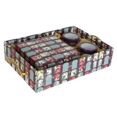 Beautiful MDF Hamper with Handle 2 printed tins & 16 cavity box - Color: Multi color, Size: 15*11*3.5 Inches, Material: MDF Buy from Nice Packaging