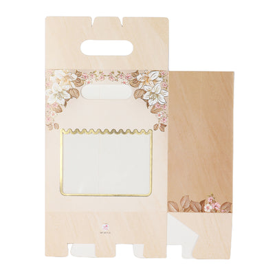 Floral Small Gift  Box With Handle Buy From Nice Packaging. Dimensions: 7*3.75*8 Inches, Material: SBS 250 GSM, Color: Cream, Capacity: Up To 1kg.