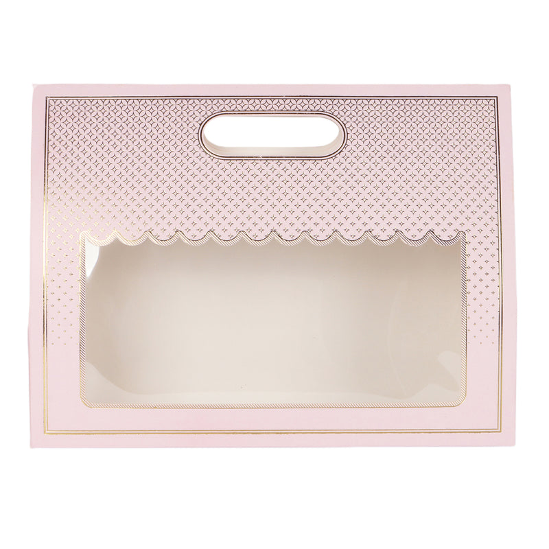 Small Gift Box With Handlee Buy From Nice Packaging. Dimensions: 10.5*3.75*8 Inches, Material: SBS 350 GSM, Color: Light Pink, Capacity: Up To 1kg.