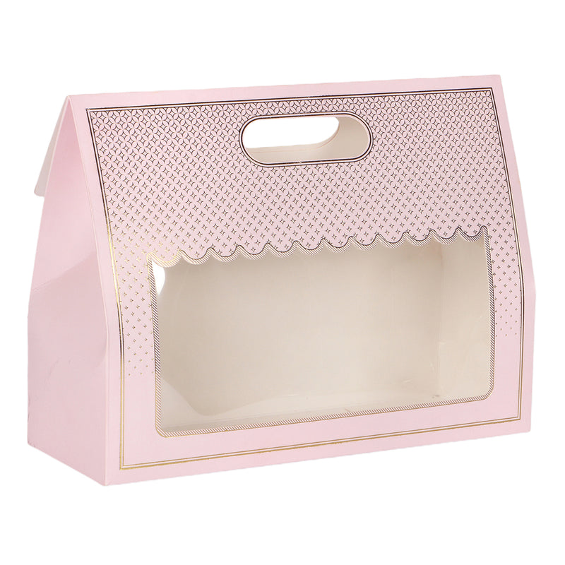 Small Gift Box With Handlee Buy From Nice Packaging. Dimensions: 10.5*3.75*8 Inches, Material: SBS 350 GSM, Color: Light Pink, Capacity: Up To 1kg.