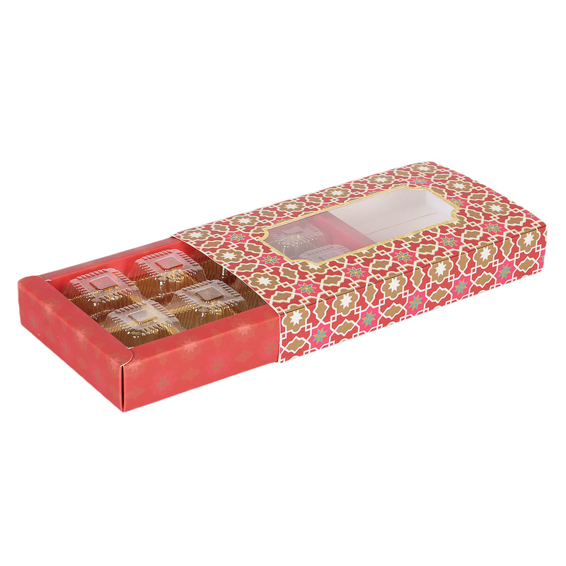 8 Cavity Chocolate/Sweet box -Without cavity (Color: Red & Gold / Size: 8.5*4.75*1.25 Inches / Material: SBS 230 GSM / Capacity: 8 Cavity (THIS PRODUCT COMES WITHOUT CAVITY)