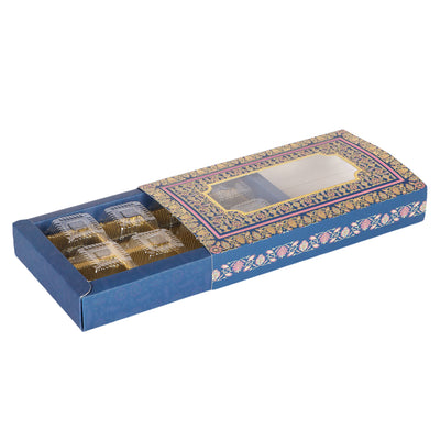 8 Cavity Chocolate/Sweet box -Without cavity (Color: Blue & Gold / Size: 8.5*4.75*1.25 Inches / Material: SBS 230 GSM / Capacity: 8 Cavity (THIS PRODUCT COMES WITHOUT CAVITY)