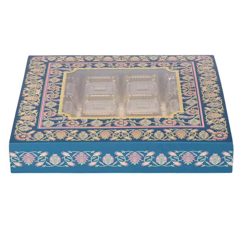 16 Cavity Chocolate/Sweet box -Without cavity (Color: Blue & Gold / Size: 8.5*8.5*1.25 Inches / Material: SBS 230 GSM / Capacity: 16&nbsp;Cavity)