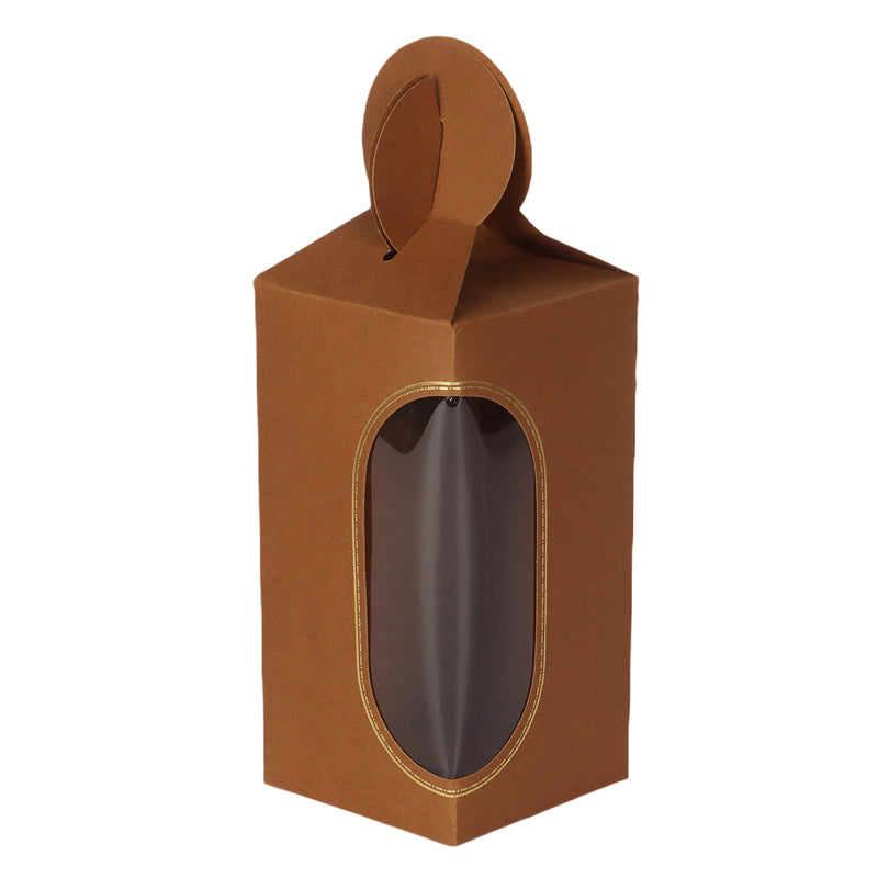 Shop for a high-quality Small Gift Box with PVC Window at Nice Packaging. This Light Brown box, measuring 2.75x2.75x5.5 inch, is made of SBS 230 gsm material and can hold up to 150 gms.