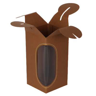 Shop for a high-quality Small Gift Box with PVC Window at Nice Packaging. This Light Brown box, measuring 2.75x2.75x5.5 inch, is made of SBS 230 gsm material and can hold up to 150 gms.