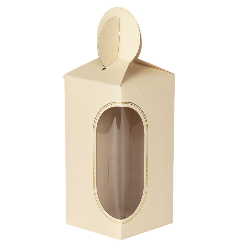 Shop for a charming small gift box with PVC window at Nice Packaging. Cream-colored, 2x2x3.75 inches, made of 230 gsm SBS material. Holds up to 150 gms.