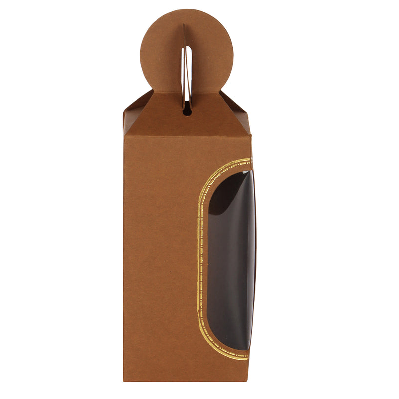 Shop for a charming small gift box with PVC window at Nice Packaging. This light brown box, measuring 2x2x3.75 inches, is crafted from 230 gsm SBS material and can hold up to 150 gms.