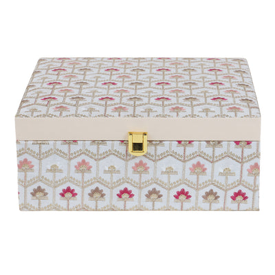 Beautiful Fabric MDF Box with 4 salsa jars (10.25*10.25*4 Inch) 2047