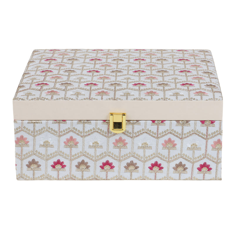 Beautiful Fabric MDF Box with 4 salsa jars (10.25*10.25*4 Inch) 2047