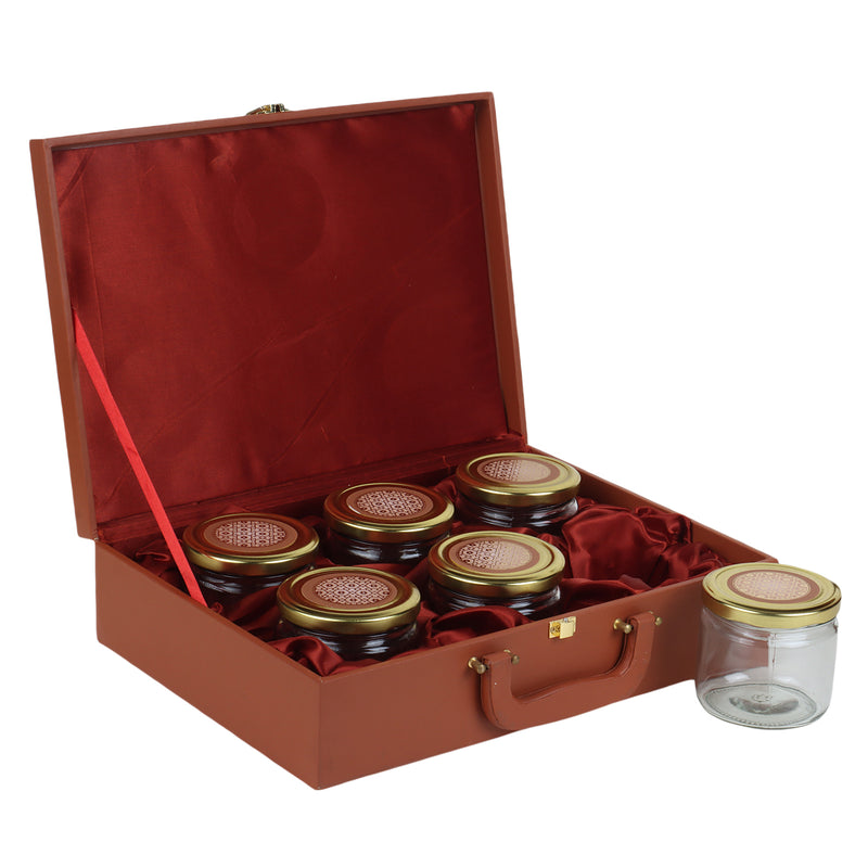 MDF Leatherite Trunk Box with 6 salsa jars (14x10x3.5 Inch) 2041A