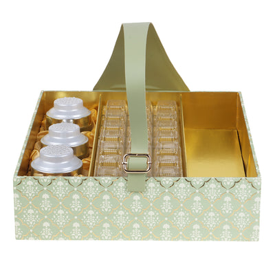 Carry Hamper Box with 21 cavity & 3 perforated lids Jars (14.75x14.75x6 Inch) 2048