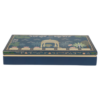 Big Pichwai Print Bhaji Boxes with 16 compartments & 3 small hexa jars (22x13.5x3.5 Inch) 2045