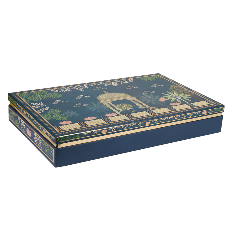 Big Pichwai Print Bhaji Boxes with 16 compartments & 3 small hexa jars (22x13.5x3.5 Inch) 2045