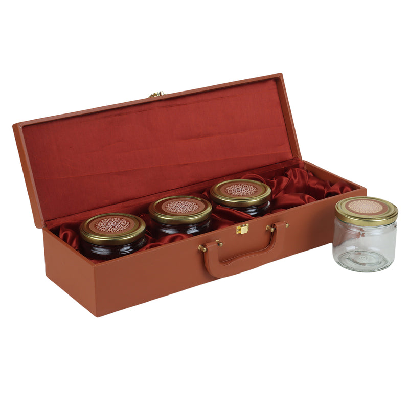 MDF Leatherite Trunk Box with 4 salsa jars (18x5.5x3.5 Inch) 2042A