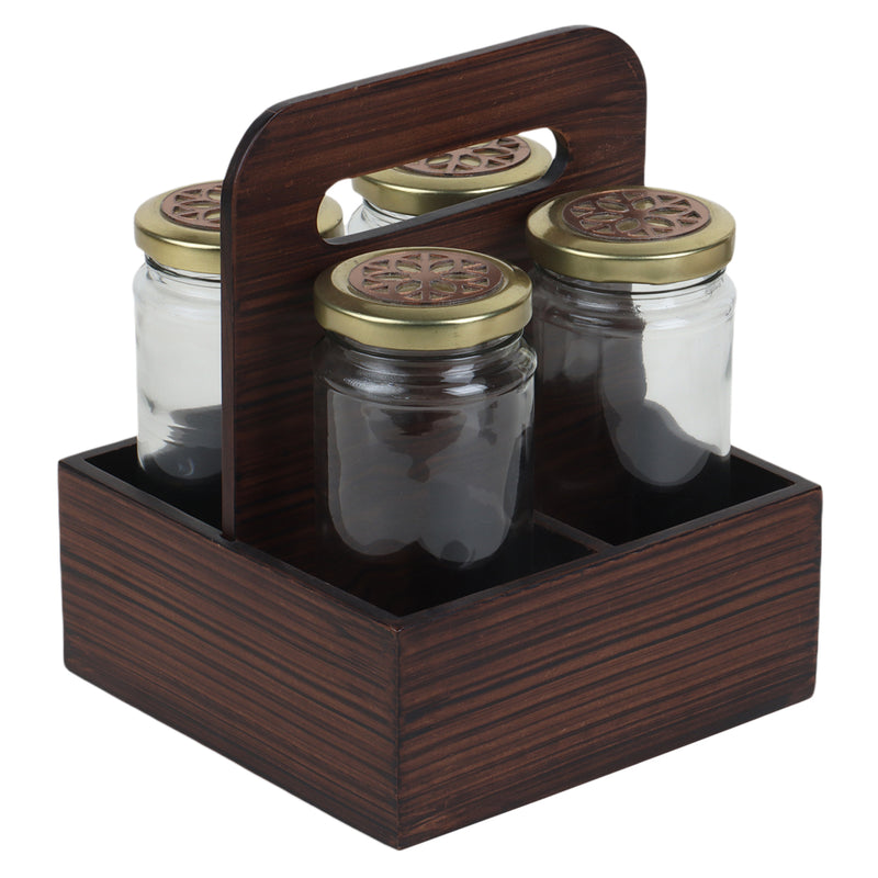 Rotational Wooden Gift Box with 4 laser cut design matki jars (6x6x7.5 Inches) 2037