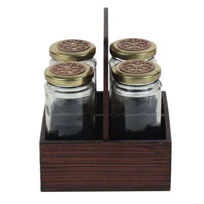 Rotational Wooden Gift Box with 4 laser cut design matki jars (6x6x7.5 Inches) 2037