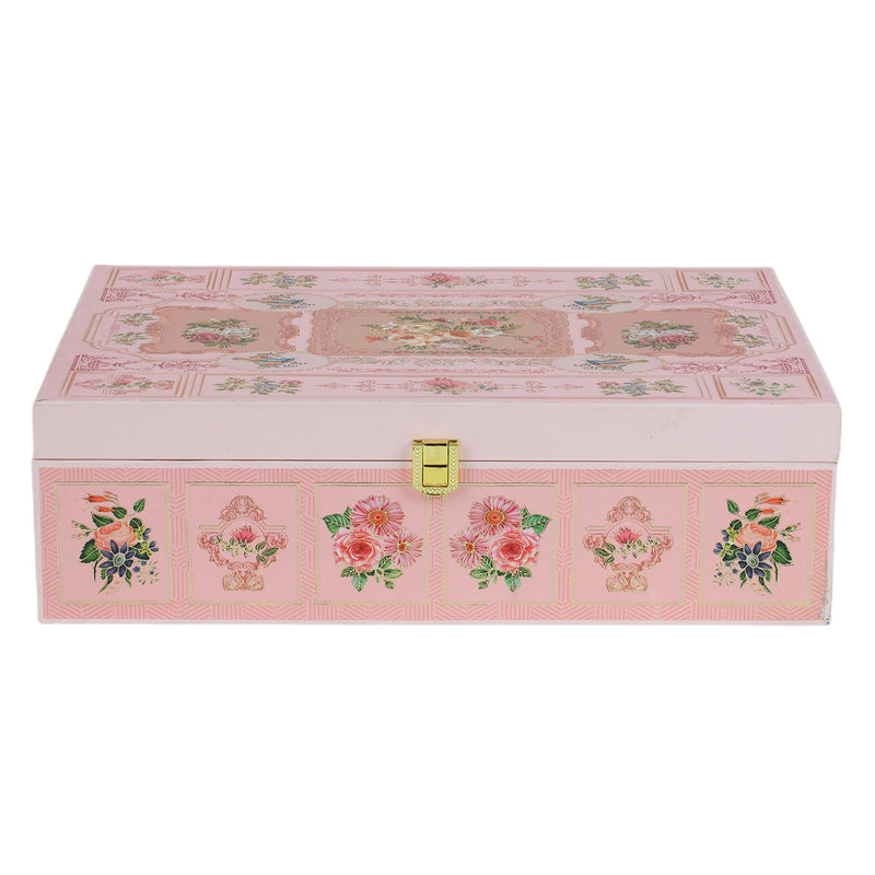 Pink Floral MDF Box With 6 salsa jars (14x10x4 Inches) 2009A