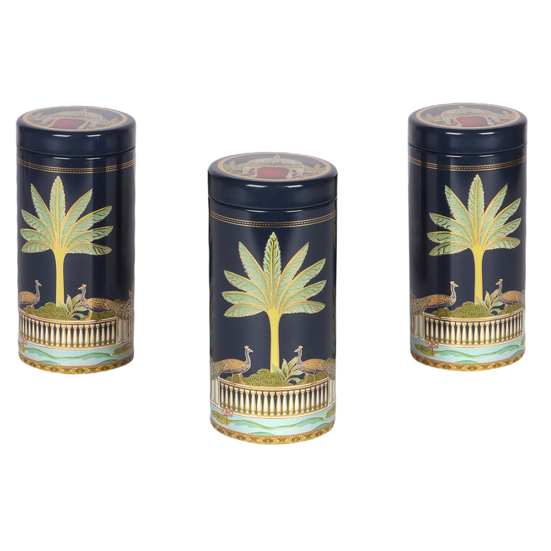 Navy Blue Printed Air Tight Tins for Gifting Packaging buy From Nice Packaging. Dimensions: 2*2*5 Inches, Material: Steel Tin, Color: Navy Blue, Capacity: 245gm.