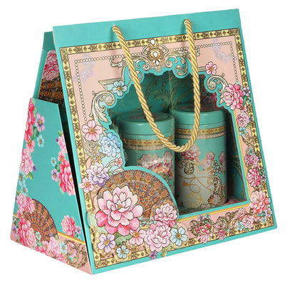 Hamper Bag with 3 Printed Air Tight Tins | (Color: Teal Sea / Size: 10*6.5*9.5 Inches / Material: Kappa)