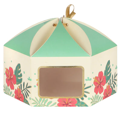 Floral Hamper Box for Gift Packging - Dimensions : 8*7*5.5 Inches, Material: SBS 250 GSM, Color: Green/White.