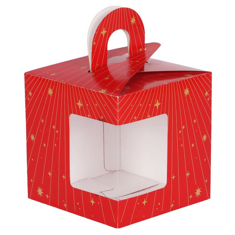 Small Gift Box with Transparent Window for Gift Packging- Dimensions : 7x7x3.25 Inches, Material: SBS 230 GSM, Color: red, Capacity : up to 250 gms.