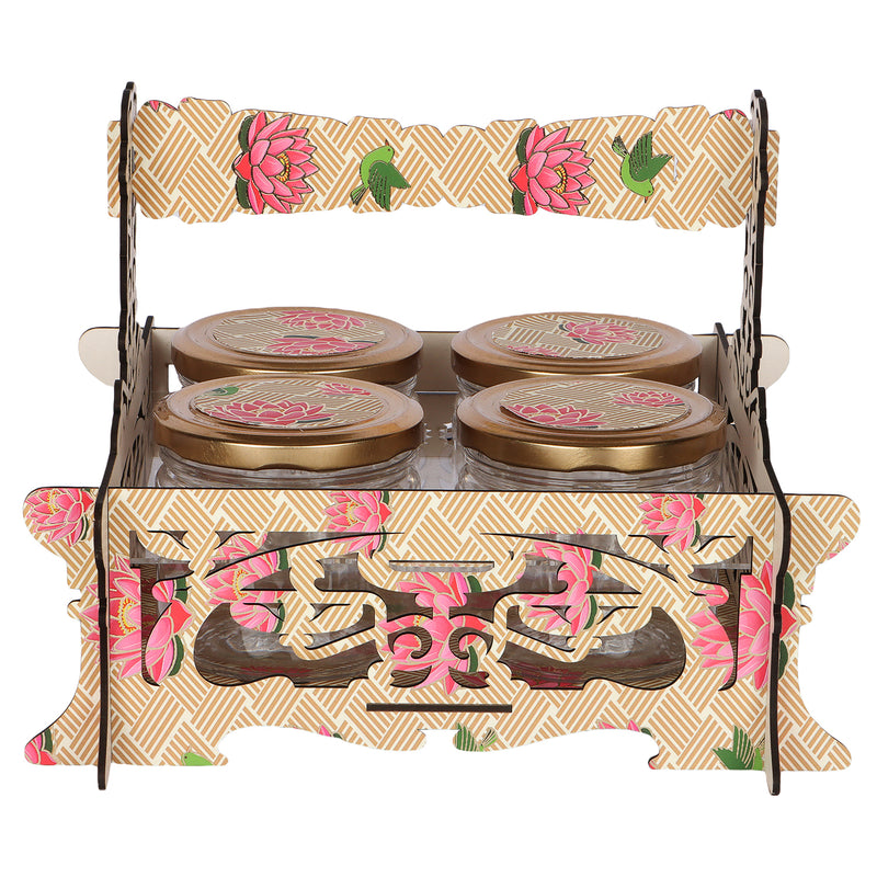 MDF Laser Cut Hamper Tray without jar set: Size (10x10x8 Inches) Color: Cream &amp; Pink