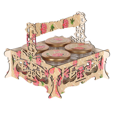 MDF Laser Cut Hamper Tray without jar set: Size (10x10x8 Inches) Color: Cream &amp; Pink