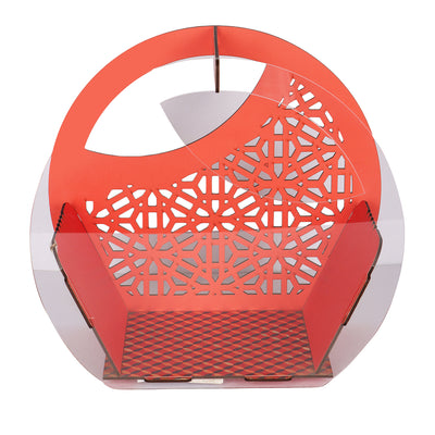 MDF Laser Cut Multipurpose Hamper Basket From Nice Packaging. Dimensions: 7x6x10.5 Inches, Material: MDF, Color: Red, Capacity: Up to 0.8 kg.