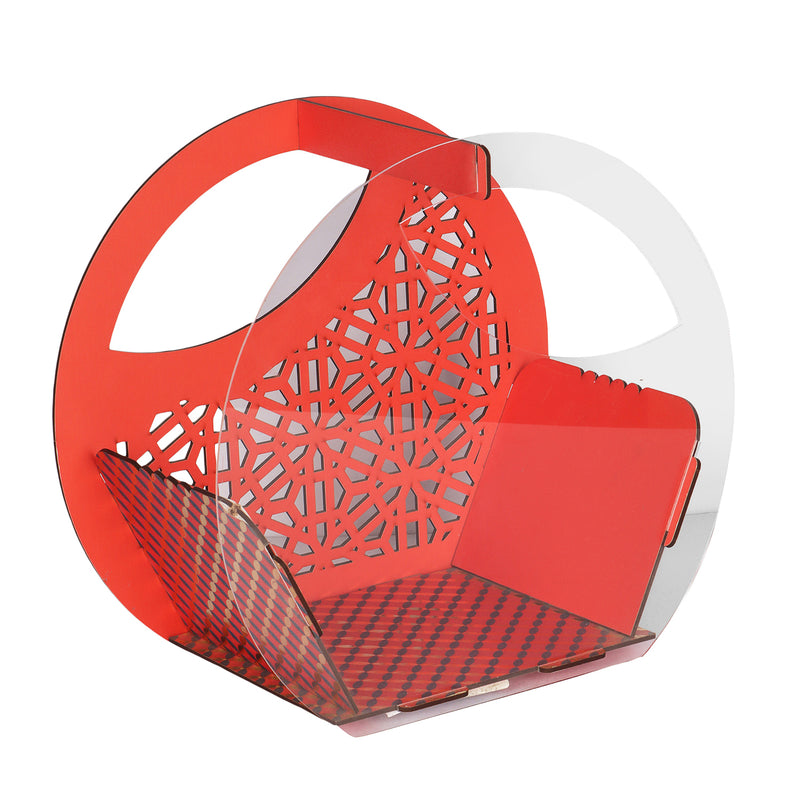 MDF Laser Cut Multipurpose Hamper Basket From Nice Packaging. Dimensions: 7x6x10.5 Inches, Material: MDF, Color: Red, Capacity: Up to 0.8 kg.