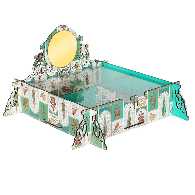 Floral Laser Cut Acrylic Top Four Partition Hamper Tray - Size: 8x8x2.5 Inches, Color: Teal Sea, Material: MDF, Capacity : Up to 1 kg Buy from Nice Packaging