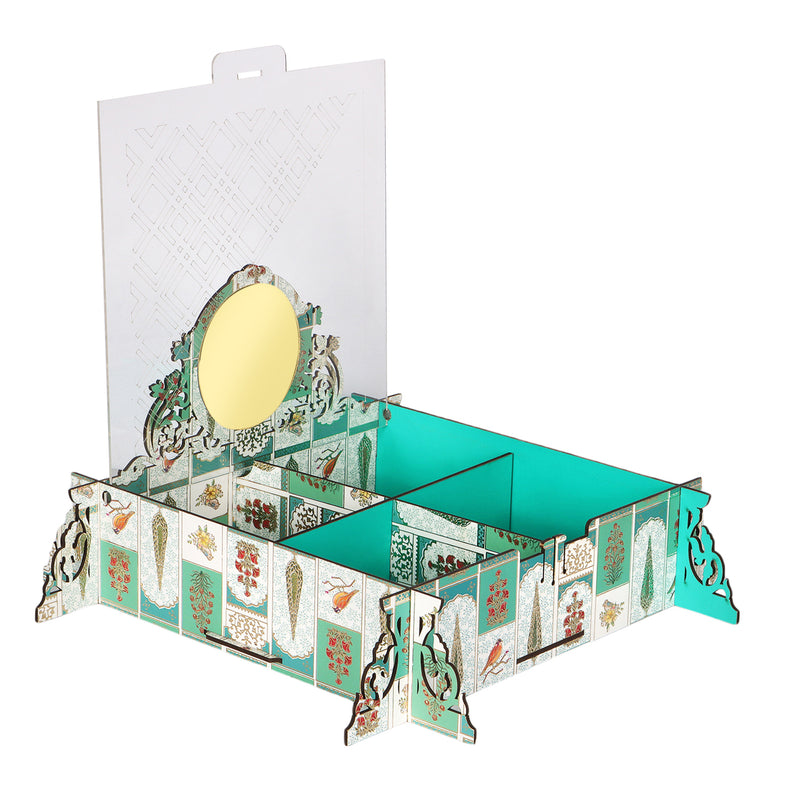 Floral Laser Cut Acrylic Top Four Partition Hamper Tray - Size: 8x8x2.5 Inches, Color: Teal Sea, Material: MDF, Capacity : Up to 1 kg Buy from Nice Packaging