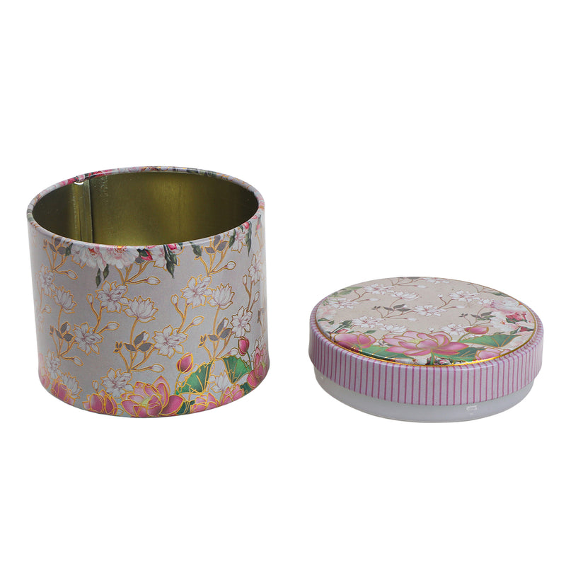 200gm Beautiful Floral Printed Air Tight Tins Color: Green, Size: 3.25*3.25*3.25 Inches, Material: Steel Tin, and Capacity: 200gm. tin for your packaging purpose for gifting dry fruits, and chocolates, cookies, makhana, chips to make it look more luxurious.