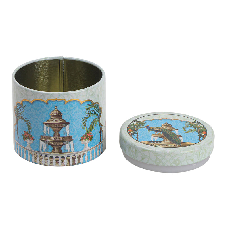 200gm Beautiful Pichwai Printed Air Tight Tins Color: Green, Size: 3.25*3.25*3.25 Inches, Material: Steel Tin, and Capacity: 200gm. tin for your packaging purpose for gifting dry fruits, and chocolates, cookies, makhana, chips to make it look more luxurious.