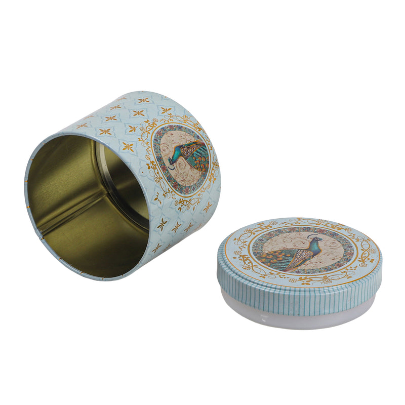 200gm Beautiful Pichwai Printed Air Tight Tins, Color: Green, Size: 3.25*3.25*3.25 Inches, Material: Steel Tin, and Capacity: 200gm