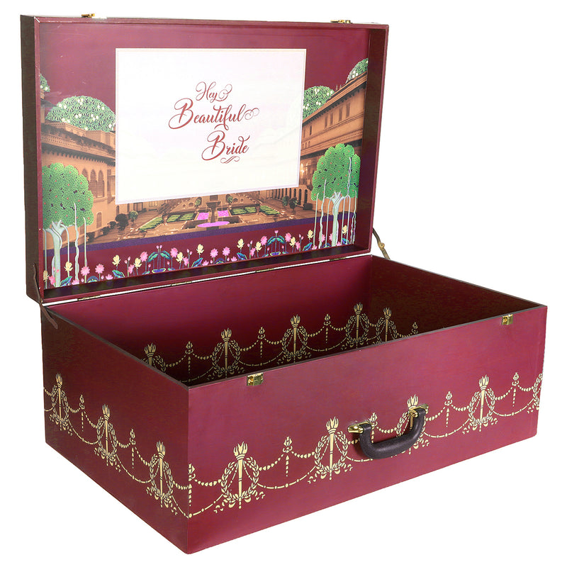 Bridal Lehenga Box Pichwai Print With Free Name Customisation Brown Colour