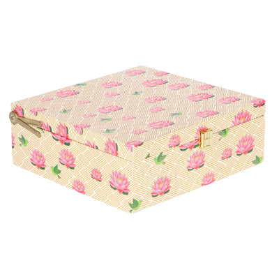 Floral  MDF Box with 4 Salsa Jars - Size: 9.5*9.5*3.5 Inches, Color: Bisque, Material: MDF from Nice Packaging.