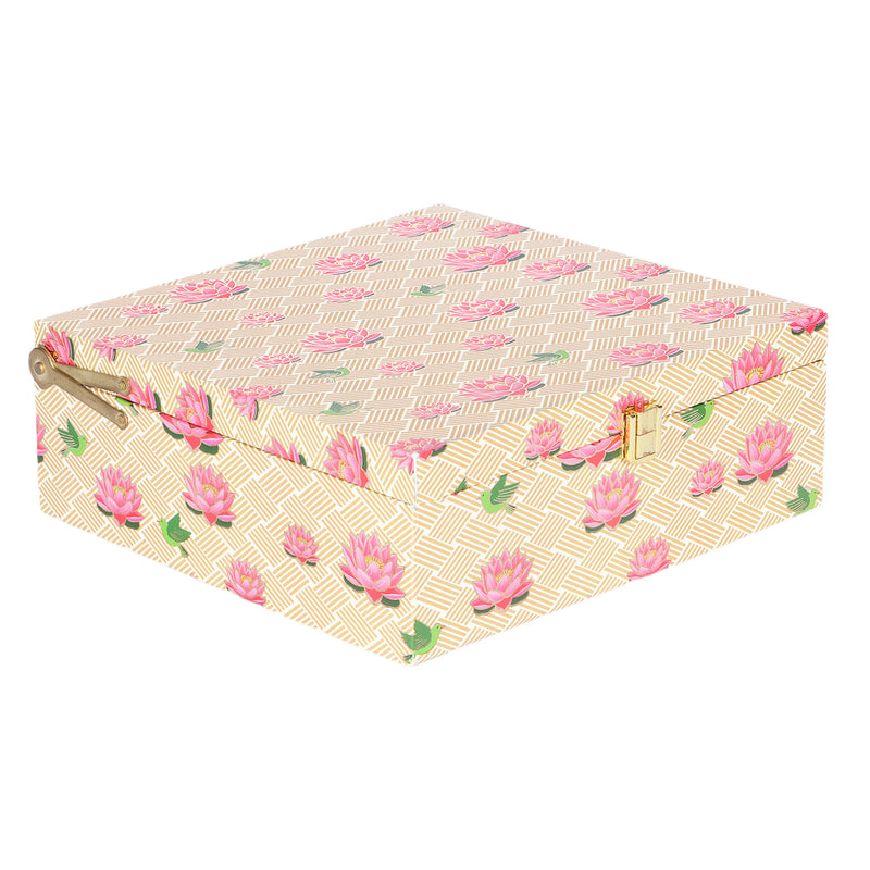 Floral  MDF Box with 4 Salsa Jars - Size: 9.5*9.5*3.5 Inches, Color: Bisque, Material: MDF from Nice Packaging.