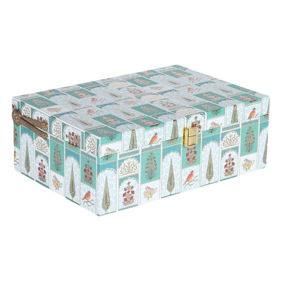 Floral MDF Hamper Box with 2 salsa jars - Color: Teal Sea, Size: 9*6*3.5 Inches, Material: MDF from Nice Packaging.

