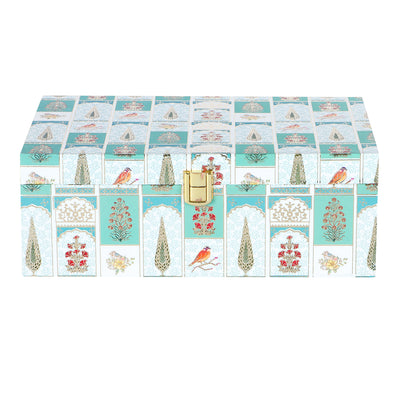 Floral MDF Hamper Box with 2 salsa jars - Color: Teal Sea, Size: 9*6*3.5 Inches, Material: MDF from Nice Packaging.

