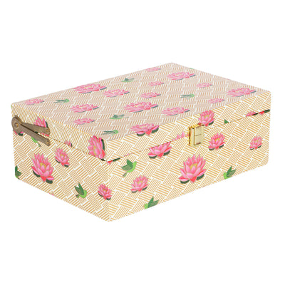 Floral MDF Hamper Box with 2 salsa jars - Color: Beige, Size: 9*6*3.5 Inches, Material: MDF from Nice Packaging.

